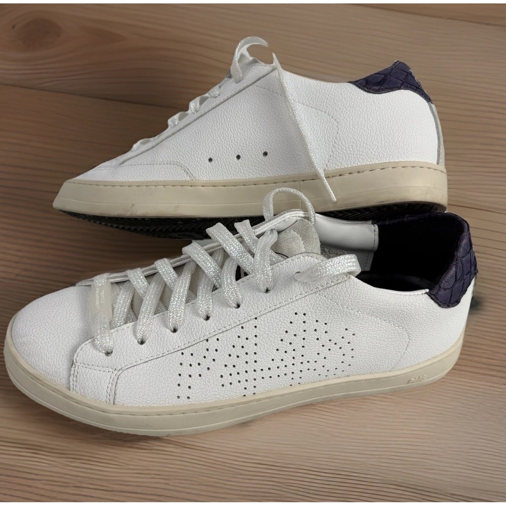P448 John Womens EU 40 US 9 9.5 White Leather Sneakers Purple Python Heel‎ $298